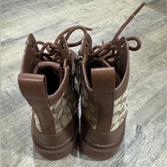 Coach City Sole Side Zip Lace Up Monogram Signature C Boots- Brown, Men’s 8D - Picture 5 of 12
